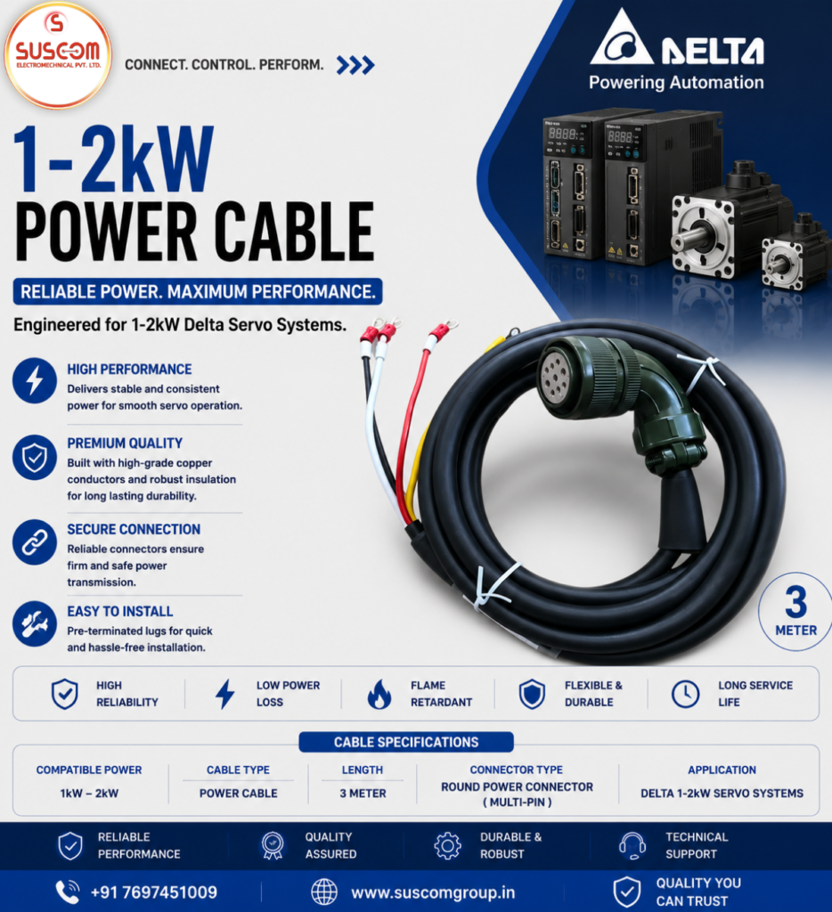 1-2KW Power Cable 3 Meters, for Servo Motor Industrial Automation Applications