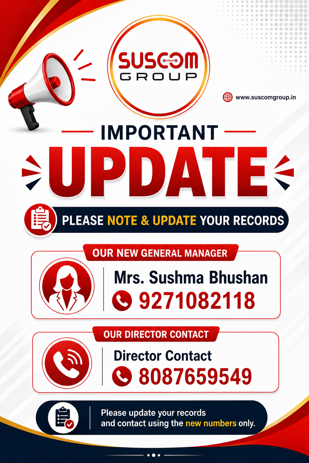 SUSCOM Group Important Company Update – New General Manager and Updated Director Contact Details